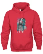 young boy lit hoodie red